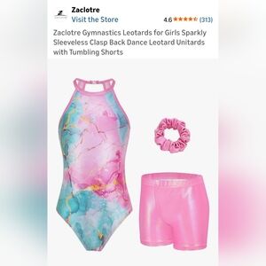 Girls' Pink Teal Marble Gymnastics Matching Set with Shorts